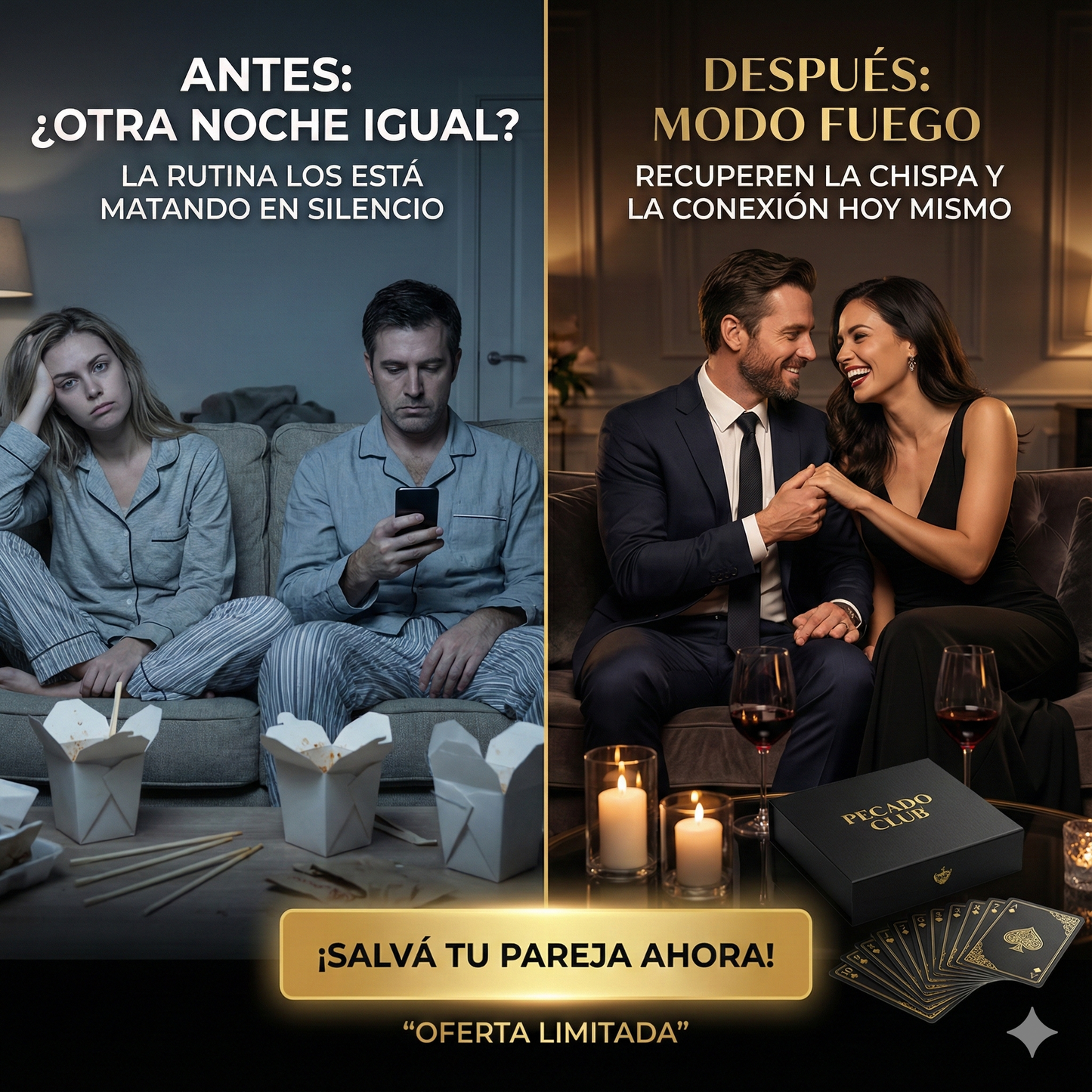 Juegos 10×1 para Parejas - Cartas para la previa + cartas para la acción Modo Fuego + 8 juegos de investigación con casos criminales REALES.